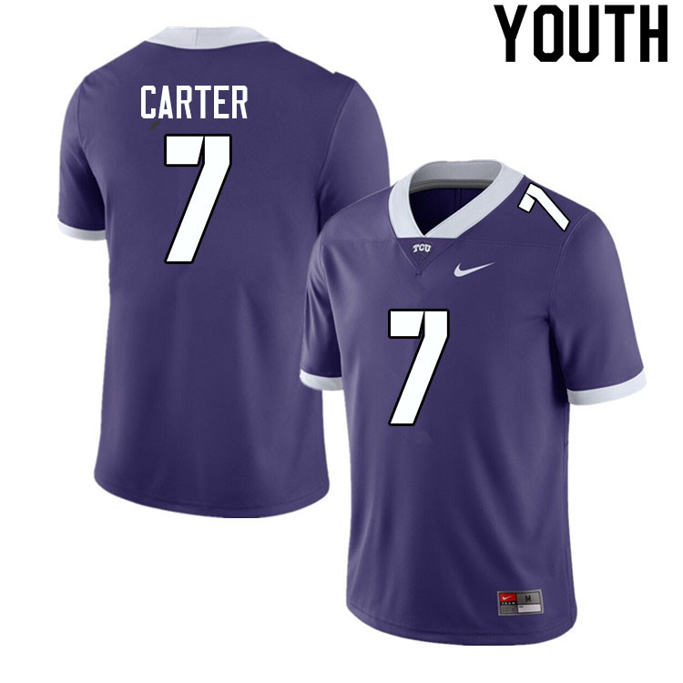 Youth #7 T.J. Carter TCU Horned Frogs College Football Jerseys Sale-Purple